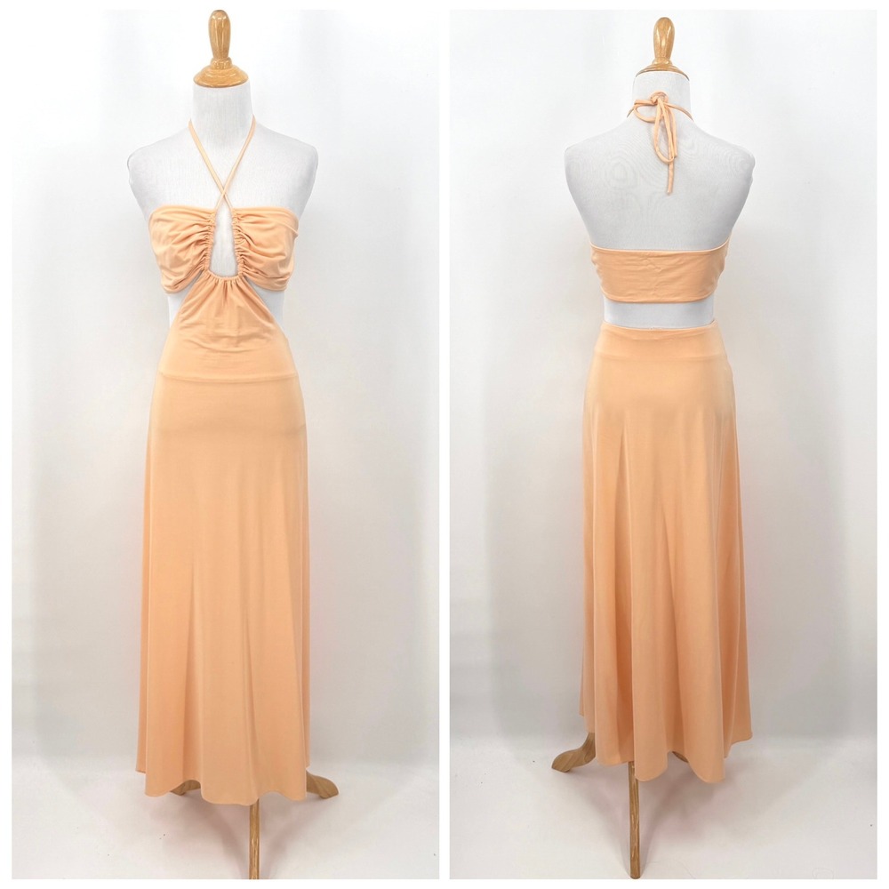 ROSETTA GETTY Ruched Cutout Maxi Dress Women 10 Peach Orange Gown Party Cocktail - Picture 4 of 16